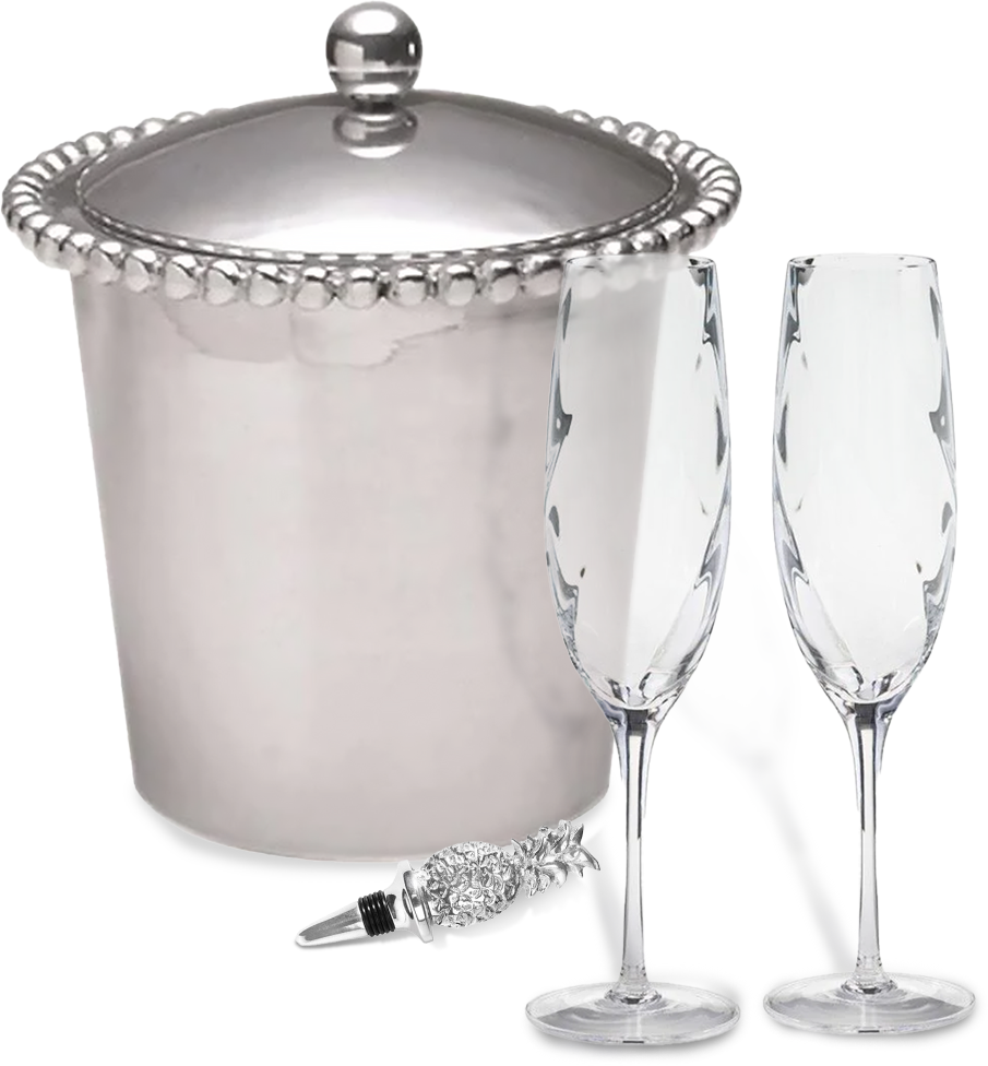 Ottica Champagne Flutes, a Pearled Ice Bucket, and a Pineapple Bottle Stopper